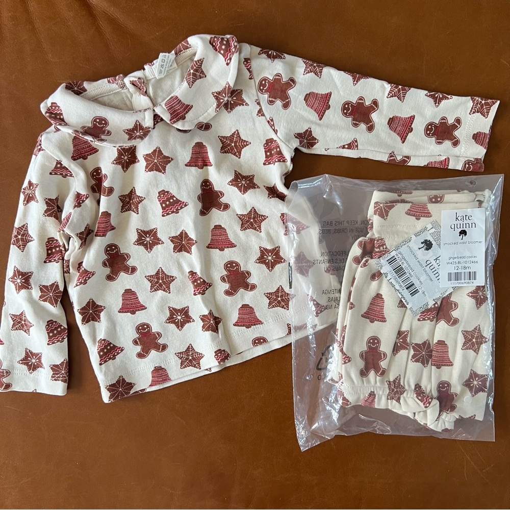 KATE QUINN Gingerbread Cookies Organic Cotton Coordinated Set, 12-18mo - Picture 6 of 11